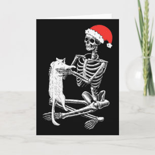 Funny Skull Cat Christmas Card