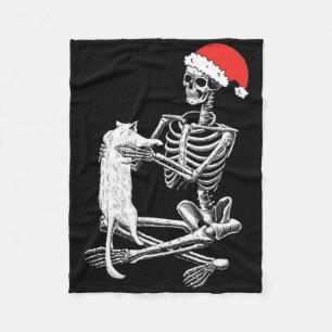 Funny Skull Cat Christmas Fleece Blanket