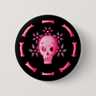 Funny Skull Design - Pink Skull with Happy Worm 6 Cm Round Badge
