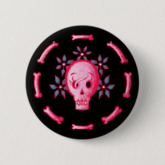 Funny Skull Design - Pink Skull with Happy Worm 6 Cm Round Badge
