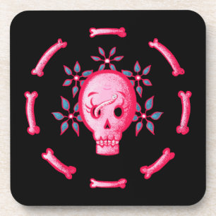 Funny Skull Design - Pink Skull with Happy Worm Coaster