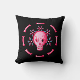 Funny Skull Design - Pink Skull with Happy Worm Cushion