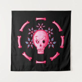 Funny Skull Design - Pink Skull with Happy Worm Tapestry
