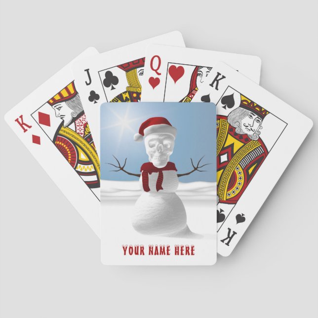 Funny skull-head snowman. Personalised Playing Cards (Back)