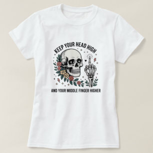 Funny Skull Middle Finger T-Shirt Sarcastic Flor