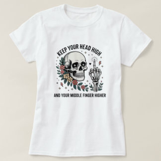 Funny Skull Middle Finger T-Shirt | Sarcastic Flor