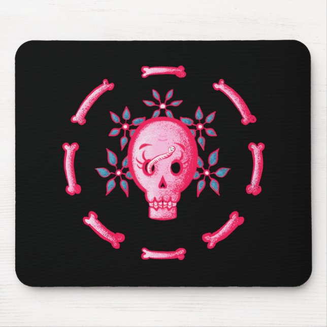 Funny Skull Pink Halloween Whimsigoth Mouse Mat (Front)