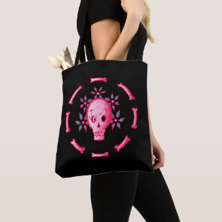 Funny Skull Pink Halloween Whimsigoth Tote Bag
