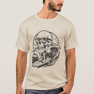 Funny Skull Surfing Drinking Coconut Summer Beach T-Shirt