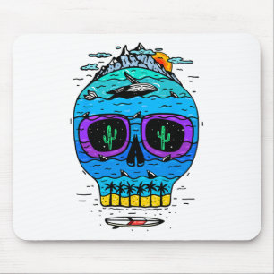 Funny Skull Surfing Vacation Tropical Paradise Exo Mouse Mat