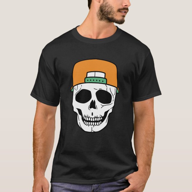 Funny Skull Wearing Cap T-Shirt (Front)