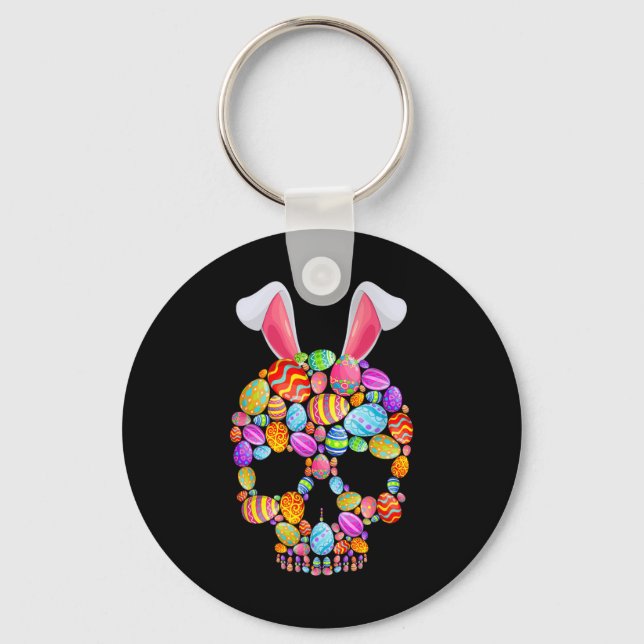 Funny Skull With Bunny Ears And Easter Eggs Easter Key Ring (Front)