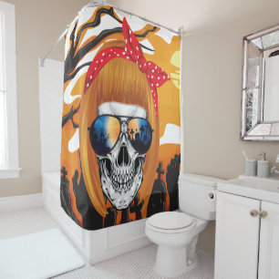 Funny Skull with Pageboy Hair Shower Curtain