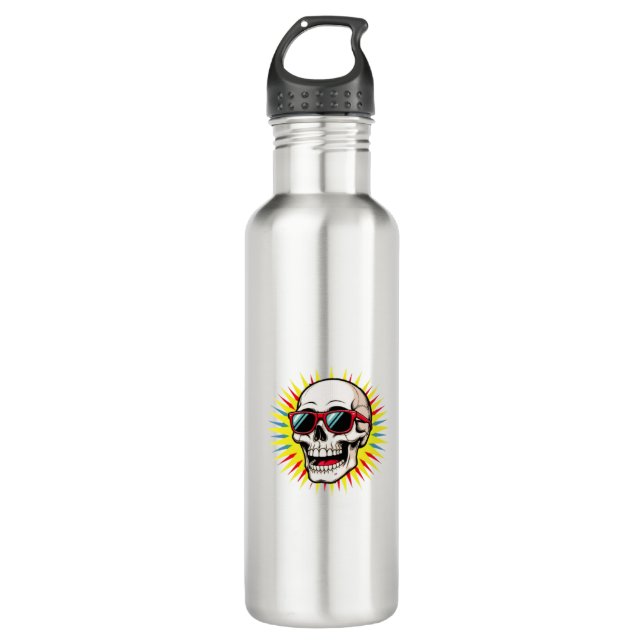 **Funny Skull With Sunglasses – Cartoon Laughing S 710 Ml Water Bottle (Front)