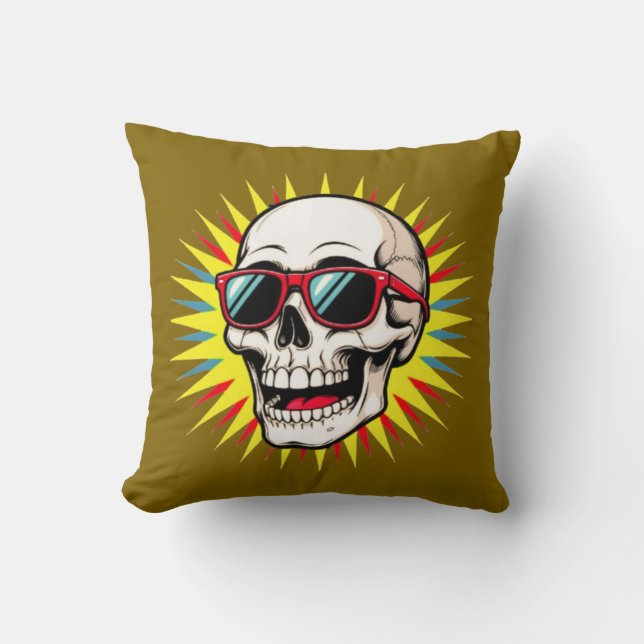 **Funny Skull With Sunglasses – Cartoon Laughing S Cushion (Front)