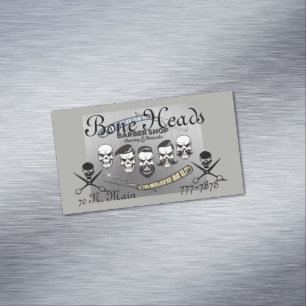 Funny Skulls and Cross Scissors & Razor on a Magnetic Business Card