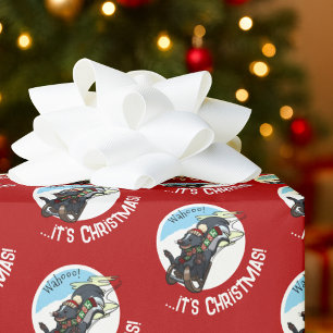 Funny Skunk On Sled Wahoo! It's Christmas! Cartoon Wrapping Paper