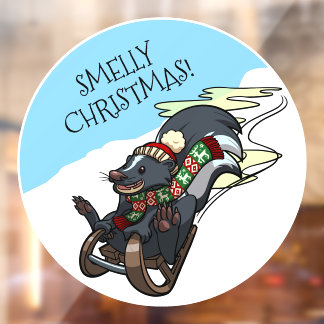 Funny Skunk Smelly Christmas! Sled Cartoon Window Cling