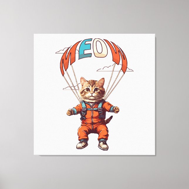 Funny Skydiving Cat Canvas Print (Front)