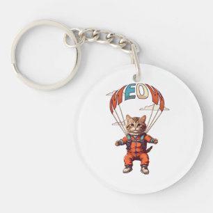 Funny Skydiving Cat Key Ring