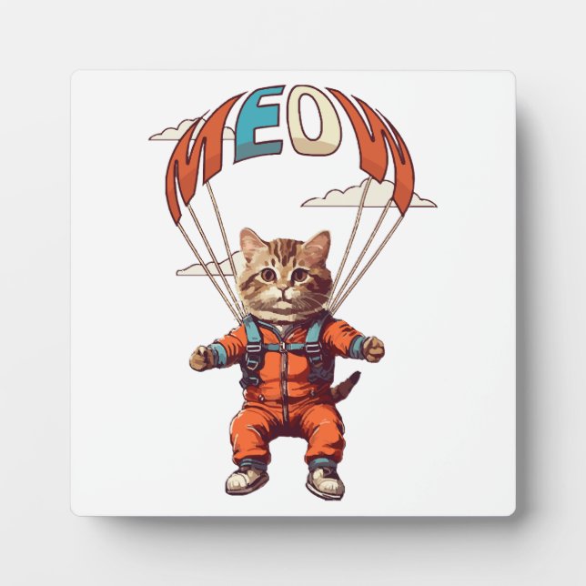Funny Skydiving Cat Plaque (Front)