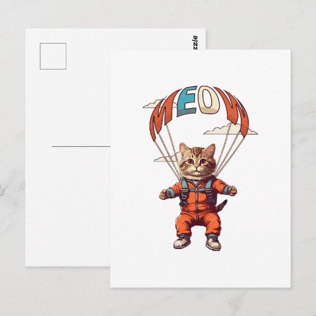 Funny Skydiving Cat Postcard (Front/Back)