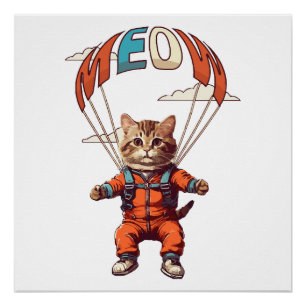Funny Skydiving Cat Poster