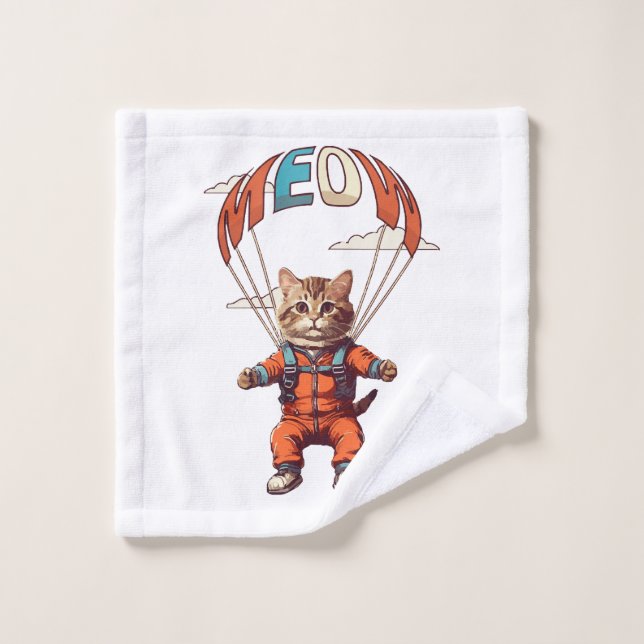Funny Skydiving Cat Wash Cloth (Wash Cloth)