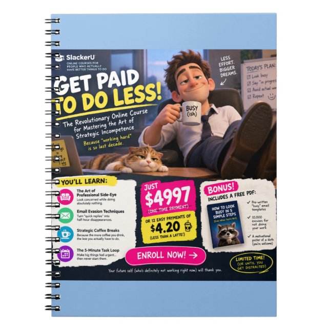 Funny SlackerU Office Notebook Journal (Front)