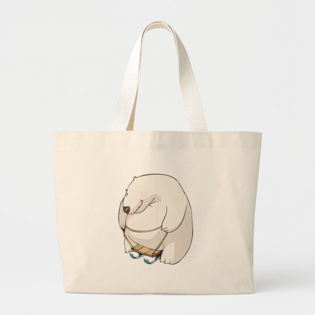 funny sledding chubby polar bear large tote bag (Front)