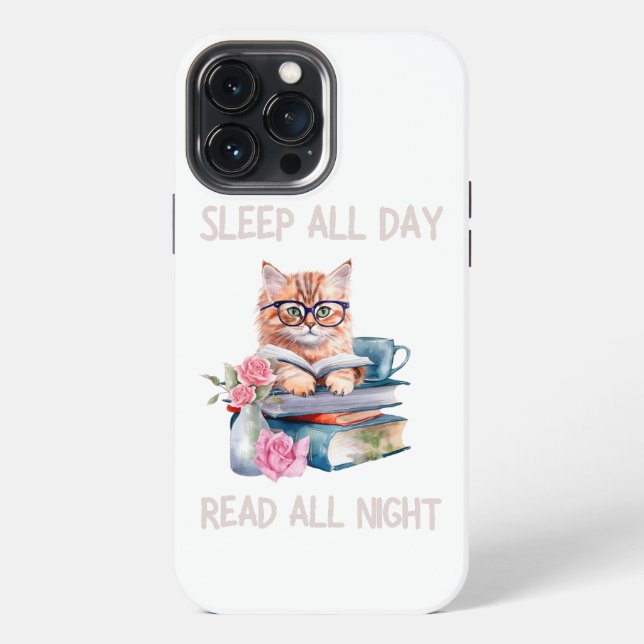 Funny Sleep all day read all night iPhone Case (Back)