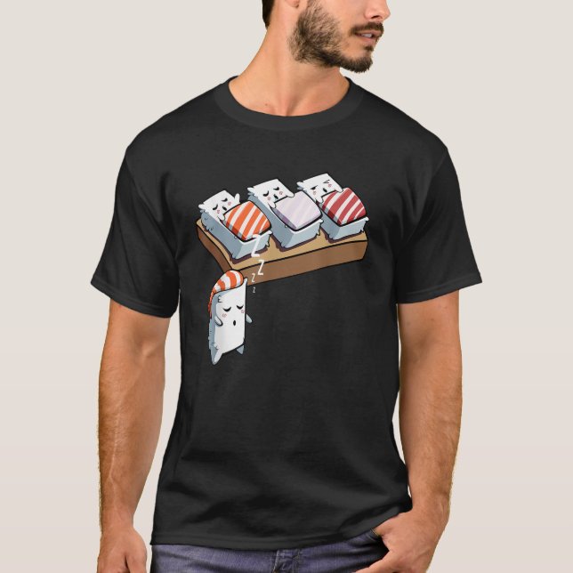 Funny Sleep Walking Sushi Kawaii Japanese Tasty Ja T-Shirt (Front)