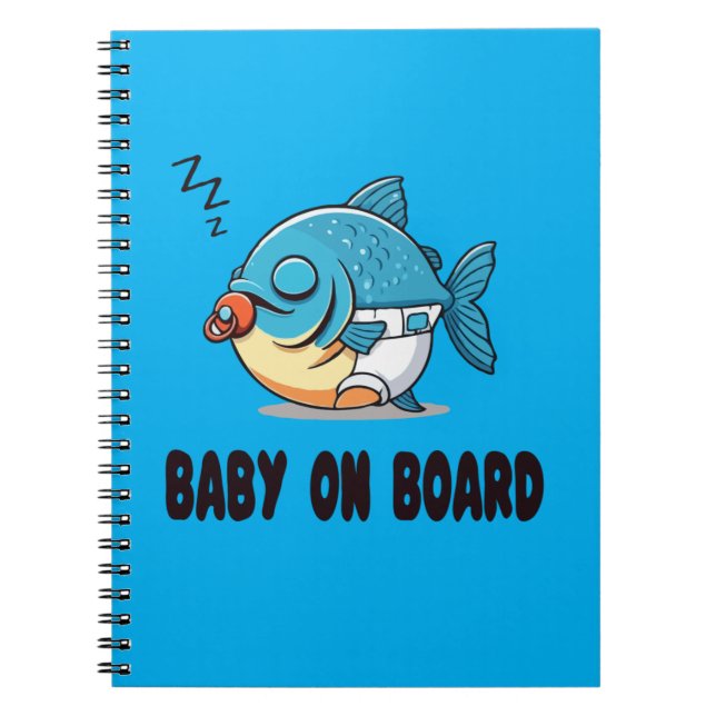 Funny Sleeping Baby Fish Cartoon - Cute Baby  Notebook (Front)