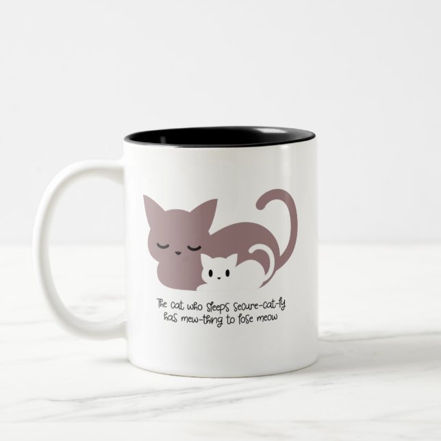 Funny Sleeping Cat Pun and Art I Two-Tone Coffee Mug (Left)