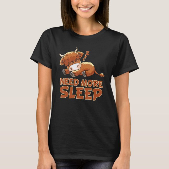 Funny Sleeping Highland Cattle Cow Pajama Bedtime T-Shirt (Front)