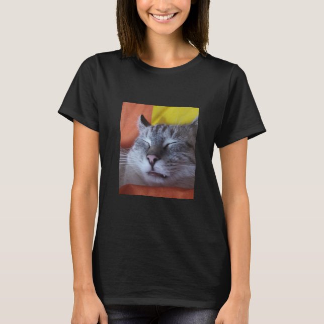 Funny Sleeping Rescue Cat T-Shirt (Front)