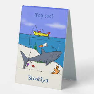 Funny sleeping shark and fishing cartoon