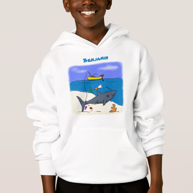 Funny sleeping shark and fishing cartoon (Front)