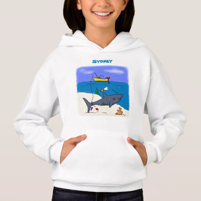 Funny sleeping shark and fishing cartoon (Front)