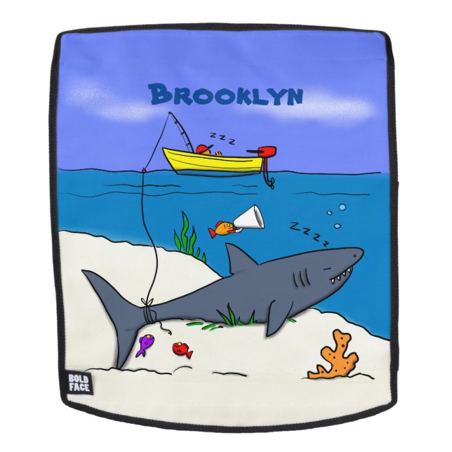 Funny sleeping shark and fishing cartoon backpack (Removable Face)