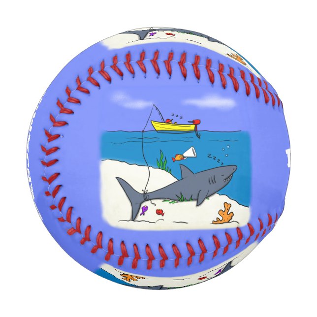 Funny sleeping shark and fishing cartoon baseball (Front Left)