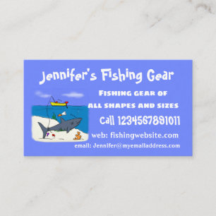 Funny sleeping shark and fishing cartoon business card