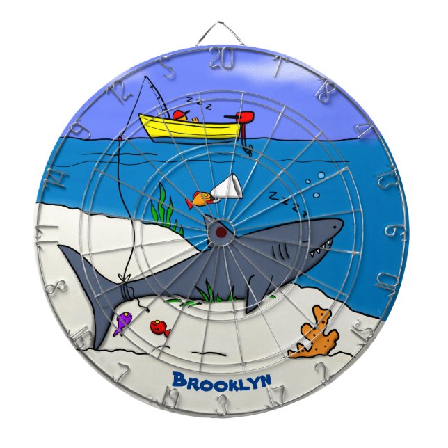 Funny sleeping shark and fishing cartoon dartboard (Front)