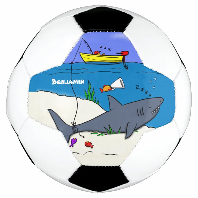 Funny sleeping shark and fishing cartoon football (Front)