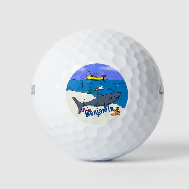 Funny sleeping shark and fishing cartoon golf balls (Front)