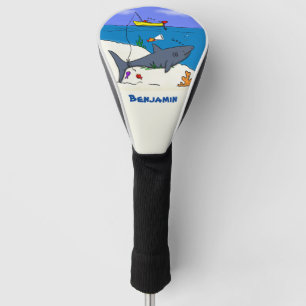 Funny sleeping shark and fishing cartoon golf head cover