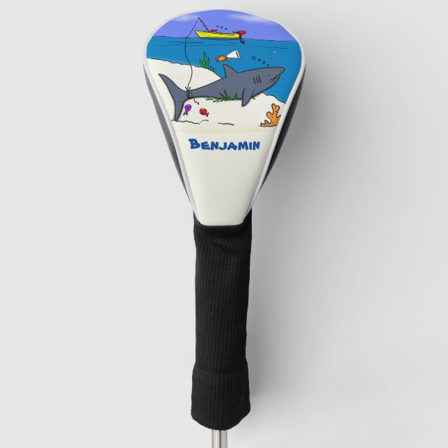 Funny sleeping shark and fishing cartoon golf head cover (Front)