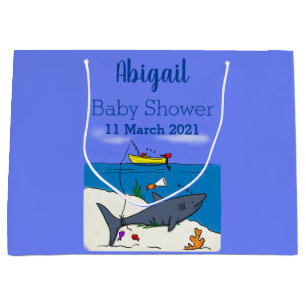 Funny sleeping shark and fishing cartoon large gift bag