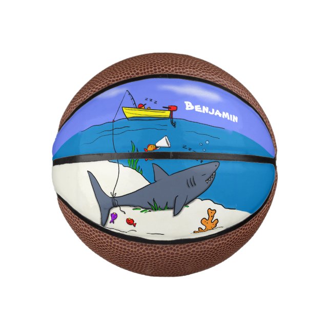 Funny sleeping shark and fishing cartoon mini basketball (Front)