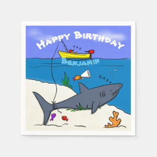 Funny sleeping shark and fishing cartoon napkin